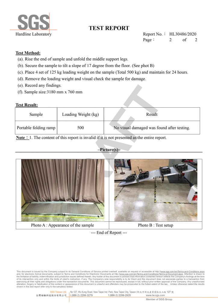 Half-fold-REV Ramps 500KG Capacity SGS Report
