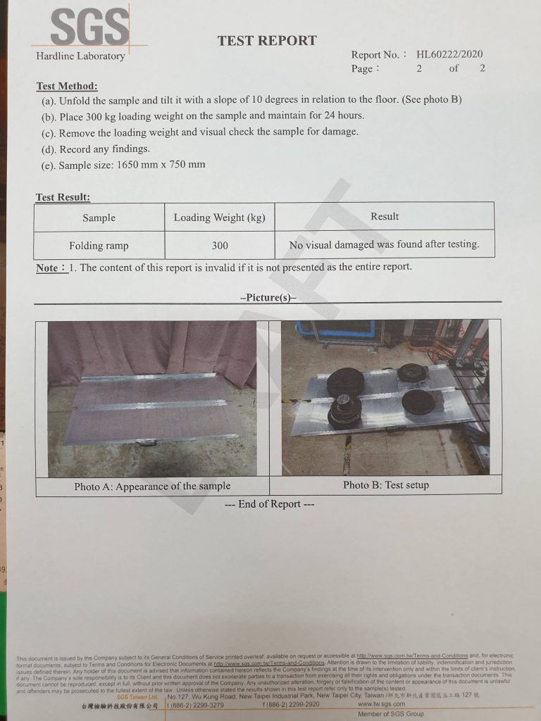 Bi-Folding Ramps 300KG Capacity SGS Report