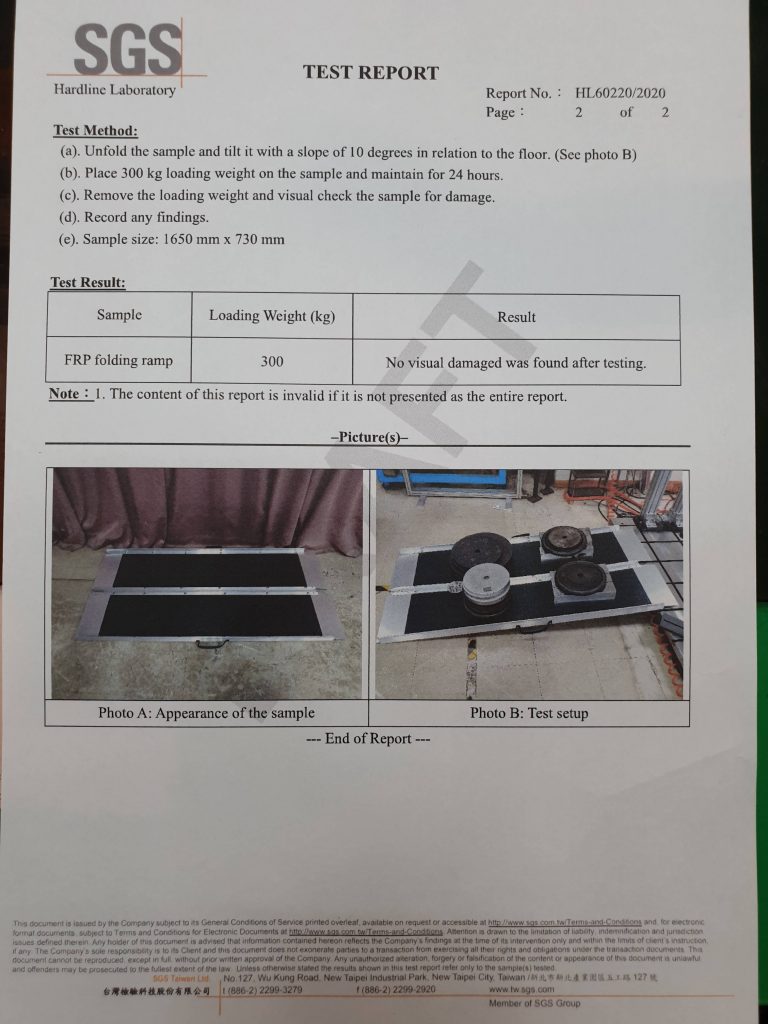 Left-Right-Folding-Fiber-Glass Ramps 300KG Capacity SGS Report